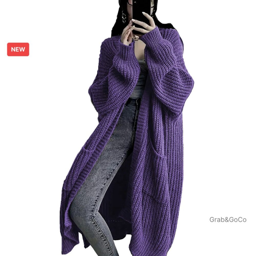 Oversized Long Cardigan Chunky Cable Knit Open Front Duster Cozy Fall Winter